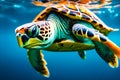 Diving turtle with a cute face generated by ai