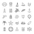 Diving and water activities icons outline icons