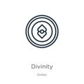 Divinity icon. Thin linear divinity outline icon isolated on white background from zodiac collection. Line vector sign, symbol for