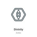 Divinity outline vector icon. Thin line black divinity icon, flat vector simple element illustration from editable zodiac concept