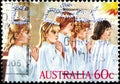 02 08 2020 Divmoe Stavropol Territory Russia the postage stamp Australia 1986 Christmas praying children in angel