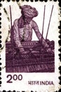 02 11 2020 Divmoe Stavropol Territory Russia the postage stamp India 1980 Agriculture peasant weaving mat