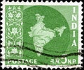 02 11 2020 Divmoe Stavropol Territory Russia the postage stamp India 1957-1958 Map of India map and national ornament