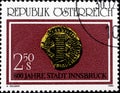 02 10 2020 Divnoe Stavropol Krai Russia the postage stamp Austria 1980 The 800th Anniversary of the City of Innsbruck old city Royalty Free Stock Photo