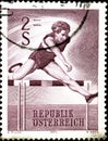 02.09.2020 Divnoe Stavropol Territory Russia Postage Stamp Austria 1970 Sports Hurdler Runner Jumps Over a Barrier