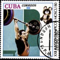 12 21 2019 Divnoe Stavropol Territory Russia Postage Stamp Cuba 1980 22nd Olympic Games - Moscow the Weightlifter Lifting Barbell