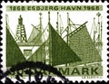 02.09.2020 Divnoe Stavropol Territory Russia postage stamp Denmark 1968 The 100th Anniversary of Esbjerg Harbor sailing ships near