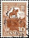 02 11 2020 Divnoe Stavropol Territory Russia postage stamp Denmark 1955 The 1000th Anniversary of the Kingdom of Denmark monument