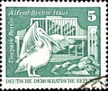 02 10 2020 Divnoe Stavropol Territory Russia postage stamp GDR 1980 Buildings Berlin Zoo Alfred Brema Pelican`s house on the