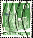 02 09 2020 Divnoe Stavropol Territory Russia the postage stamp of Germany British American Zone 1948 German Buildings Cologne