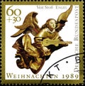 02 09 2020 Divnoe Stavropol Territory Russia the postage stamp Germany 1989 Christmas Stamps flying angel with a guitar