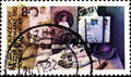 02 11 2020 Divnoe Stavropol Territory Russia the postage stamp Germany 1982 The Day of Stamps Letters on desk