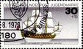 02 10 2020 Divnoe Stavropol Territory Russia the postage stamp Germany 1977 Ships Wappen von Hamburg escort ship 1730 sailing ship