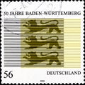02 09 2020 Divnoe Stavropol Territory Russia the postage stamp of Germany 2002 The 50th Anniversary of Baden-Wuerttemberg coat of