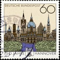 02 09 2020 Divnoe Stavropol Territory Russia the postage stamp Germany 1991 The 750th Anniversary of Hannover cityscape