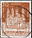 02 11 2020 Divnoe Stavropol Territory Russia postage stamp Germany 1961 The 900th Anniversary of the Speyer Cathedral cityscape