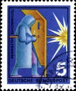 02 10 2020 Divnoe Stavropol Territory Russia the postage stamp Germany 1970 Voluntary Helpers Welder industrial security