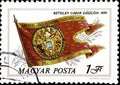 02.09.2020 Divnoe Stavropol Territory Russia Postage Stamp Hungary 1981 Historical Flags Bethlen Gabor Banner 1600 red with gold