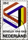 02 08 2020 Divnoe Stavropol Territory Russia postage stamp Netherlands 1969 The 25th Anniversary of the Benelux flags of Belgium,