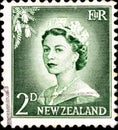 02 08 2020 Divnoe Stavropol Territory Russia the postage stamp New Zealand 1954 Queen Elizabeth II portrait