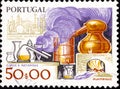 02 08 2020 Divnoe Stavropol Territory Russia the Postage Stamp Portugal 1980 Development of Working Tools Chemical Industry Cups