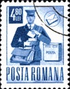 02 11 2020 Divnoe Stavropol Territory Russia postage stamp Romania 1971 Transport Communication postman with the letter in his