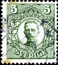 02.11.2020 Divnoe Stavropol Territory Russia the postage stamp Sweden 1911-1919 King Gustaf V 1910-19 portrait framed in green