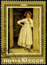 11 14 2019 Divnoe Stavropol Territory Russia postage stamp USSR 1981 A.A. Ivanov 1806-1858 Albanian girl at a door