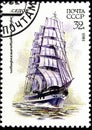 12.21.2019 Divnoe Stavropol Territory Russia postage stamp USSR 1981 sailing ships four-masted barque Sedov sailing ship at the Royalty Free Stock Photo