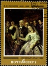 11 14 2019 Divnoe Stavropol Territory Russia postage stamp USSR 1982 V.V. Pukirev 1832-1890 a unequal marriage 1862 Royalty Free Stock Photo