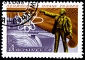 10.24.2019 Divnoe Stavropol Territory Russia postage stamp USSR 1980 60 years to the Lenin plan GOELRO monument to Lenin on the Royalty Free Stock Photo