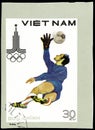 12 21 2019 Divnoe Stavropol Territory Russia postage stamp Vietnam 1980 Olympic Games - Moscow, USSR goalkeeper catching the