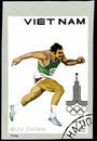 12.21.2019 Divnoe Stavropol Territory Russia postage stamp Vietnam 1980 Olympic Games - Moscow, USSR the runner