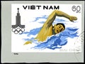 12.21.2019 Divnoe Stavropol Territory Russia postage stamp Vietnam 1980 Olympic Games - Moscow, USSR swimmer in a water Royalty Free Stock Photo