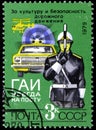 10.24.2019 Divnoe Stavropol Territory Russia 1979 USSR postage stamp for culture and road safety Traffic police is always on duty
