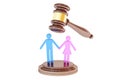 Divorce concept with gavel and marrieds, 3D rendering