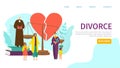 Divorce concept, landing banner vector illustration. Family relationship problem, divide children character between