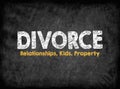 Divorce concept. Relationships Kids Property. Black board with texture, background