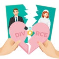 Divorce concept vector illustration of splitted heart and photo