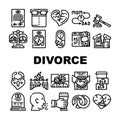 Divorce Couple Canceling Marriage Icons Set Vector