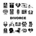 Divorce Couple Canceling Marriage Icons Set Vector