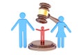 Divorce and custody child concept with gavel and family, 3D