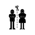 Divorce family sign. Scissors cut married couple. Concept of the end of love relationships