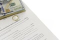 Divorce Form With Stack Of Hundred Dollars Bills Royalty Free Stock Photo