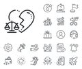 Divorce lawyer line icon. Justice scales sign. Salaryman, gender equality and alert bell. Vector