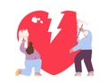 Divorce metaphor. Couple paint out giant heart, family is over. Girl and boy dont need relationship. No friendship or