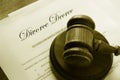 Divorce papers and gavel Royalty Free Stock Photo