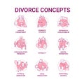 Divorce pink concept icons set