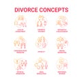 Divorce red gradient concept icons set