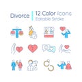 Divorce RGB color icons set